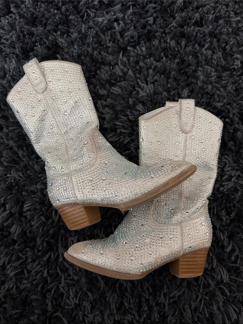 Forever Girls Sparkling Crystal White Cowgirl Boots Size 10